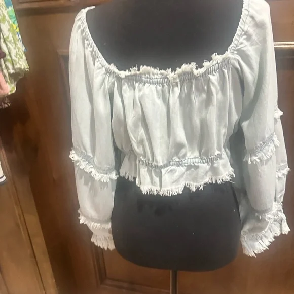 NWT SIZE XL Ramy Brook Sky Blue Smocked Blouse - Picture 7 of 11